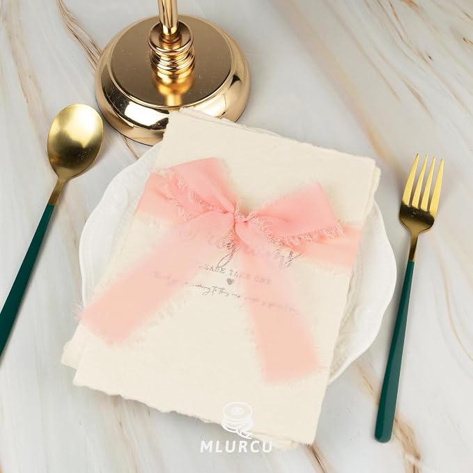 Handmade Fringe Chiffon Silk Ribbon 1.5 Inch x 3Yd Peach/Blush/Pink Soft - Image 4