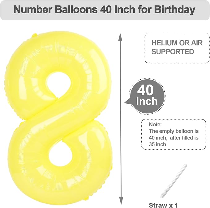 7 Balloon Number 40 Inch for Yellow Birthday Party Decorations | Mix & Match - Image 5