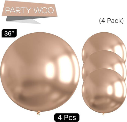 PartyWoo Metallic Rose Gold Balloons 4pcs Chrome Champagne Gold Color | 36 Inch - Image 3