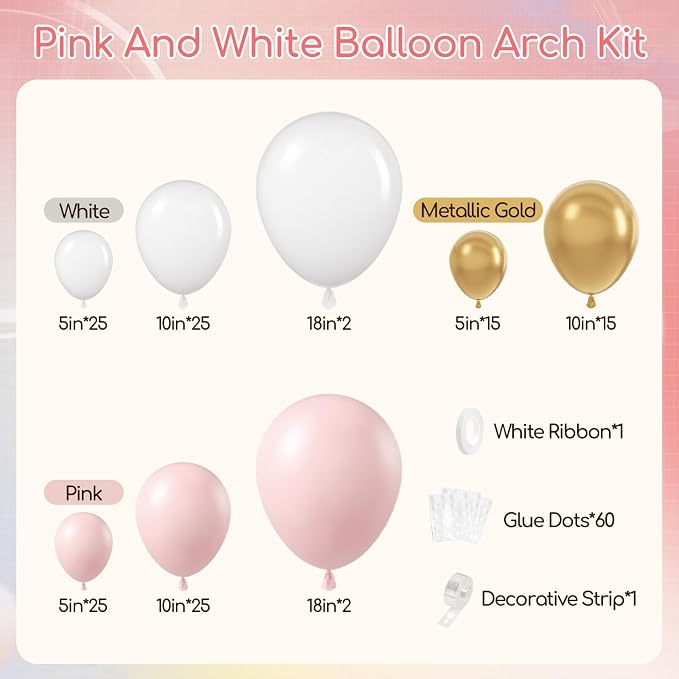 136pcs Pink and White Gold Balloon Arch Garland Kit - Image 2