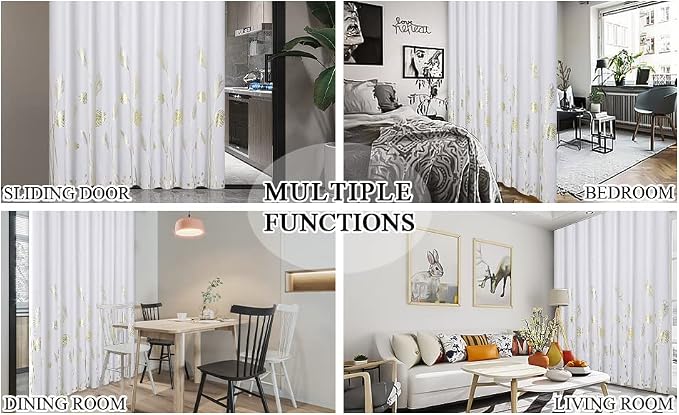Greyish White Curtain for Dining Room 100W x 108L Inch Elegant Gold Palm Tree - Image 9