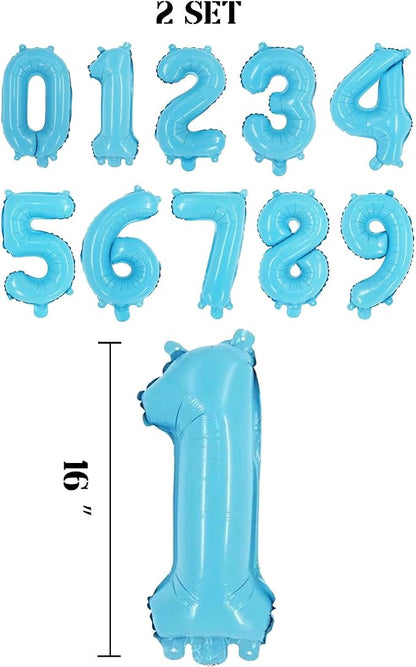 2 Set 20 Pcs Number Balloons 16 Inch Baby Blue 0-9 Number Mylar Foil Balloons - Image 2