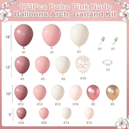 Amandir 173Pcs Dusty Rose Pink Nude Balloon Garland Arch Kit | Retro Blush - Image 2