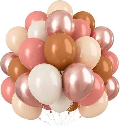 Boho Blush Pink Brown Balloons, 12-Inch Retro Blush Brown Beige Latex Balloons by Jobkoo