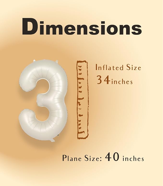 SUWEN 40 Inch Cream White Large 3 Number Balloons Big Foil Helium Number - Image 4