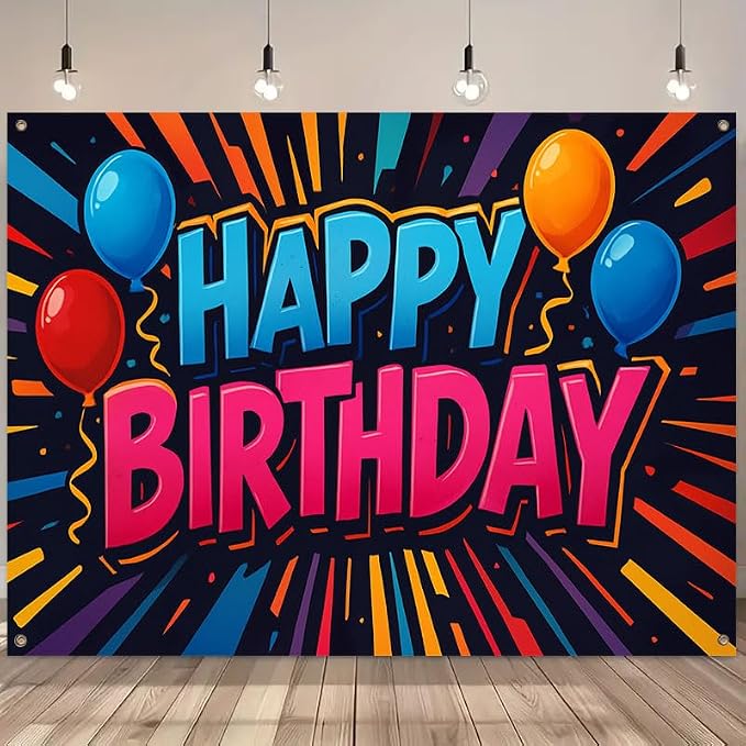 Happy Birthday Decorations Banner 71x43 Inch, Large Birthday Party Backdrop Sign - Image 3