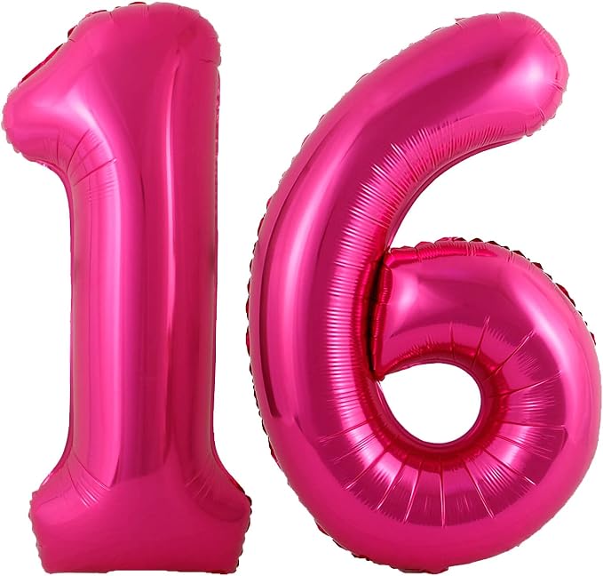 40 Inch Hot Pink 16 Number Balloons Giant 16 or 61 Balloons Hot Pink Birthday by LHOAVWE
