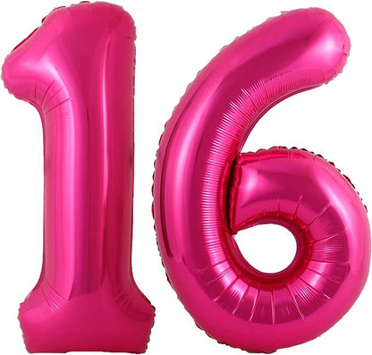 40 Inch Hot Pink 16 Number Balloons Giant 16 or 61 Balloons Hot Pink Birthday by LHOAVWE