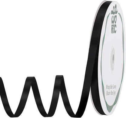 woric Double Faced 1/4 Inch 60 Yards Black Satin Ribbon Thin Ribbon | Soft Easy by woric