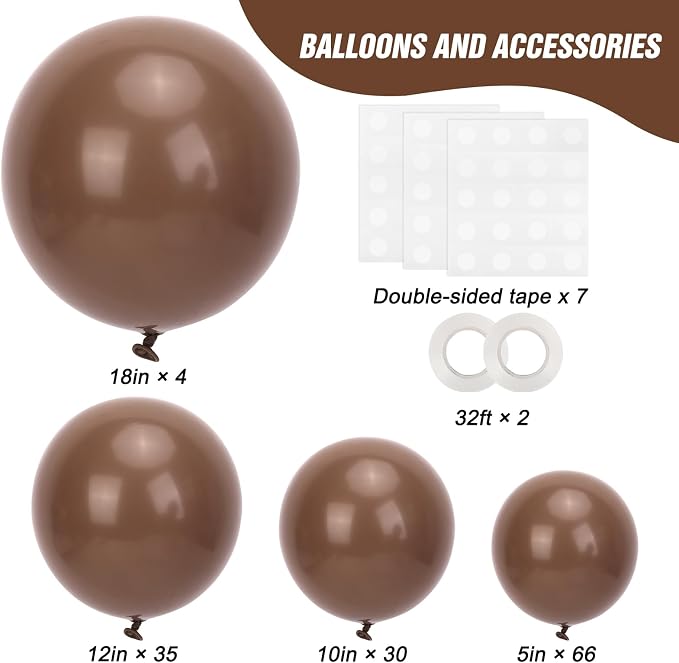 RUBFAC 135pcs Brown Balloons, Boho Coffee Latex Balloon Different Sizes 18 12 - Image 2