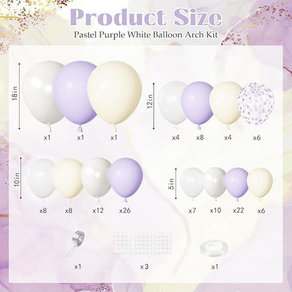 Ouddy Party Pastel Purple White Balloons Garland Arch Kit 18 12 10 5 Inch | - Image 3