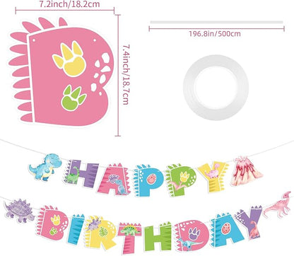 Dinosaur Happy Birthday Banner Cute Dinosaur Party Banner Pink Dinosaur - Image 2