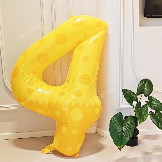 40in Yellow Polka Dot Number 4 Helium Foil Polyester Film Balloon Digital 4 | - Image 4