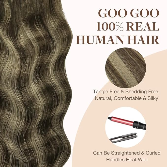 GOO GOO Tape in Hair Extensions Human Hair, 4/26/4 Balayage Chocolate Brown to Honey Blonde, 16inch 25g 10pcs, Skin Weft Seamless Invisible, Silky Straight with Thick Ends, Remy Human Hair