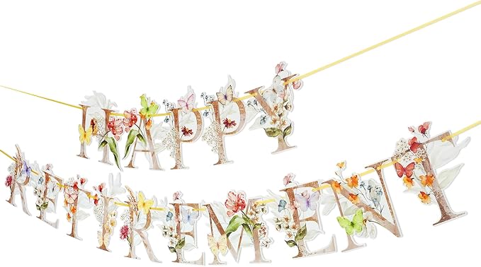 Flower Butterfly Happy Retirement Banner, Colorful Wildflower & Butterflies - Image 2