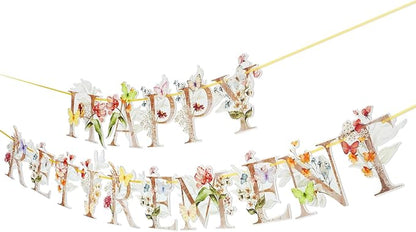 Flower Butterfly Happy Retirement Banner, Colorful Wildflower & Butterflies - Image 2