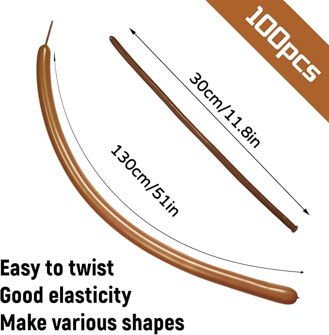 100Pcs 260 Balloons Brown Long Balloons - Image 2