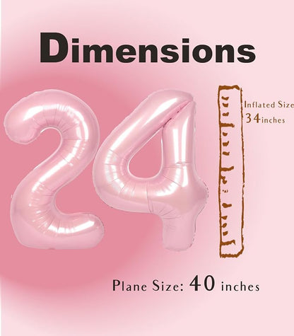 SUWEN 40 Inch Large Pink 24 Number Balloons Big Foil Helium Number Balloons 0-9 - Image 5