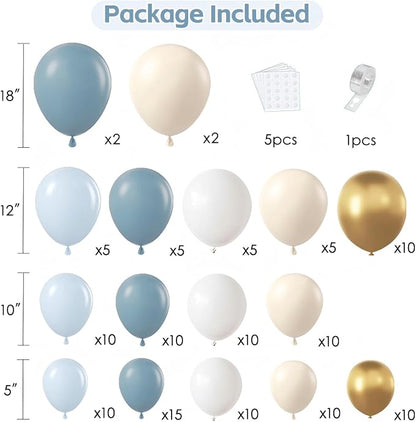 Dusty Blue White Gold Balloon Arch Kit, Light Baby Blue Sand White, Party | - Image 2