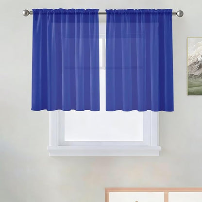 SpaceDresser Basic Rod Pocket Sheer Voile Window Curtain Panels Sapphire 1 Pair by SpaceDresser