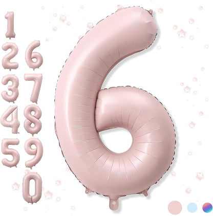 40 Inch 6 Balloon Number, Large Pastel Baby Pink Foil Number 6 Balloons by Froova