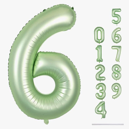 Sage Green Number 6 Balloons, 40 In Large Olive Green Number 6 Foil Helium by Lingqiang