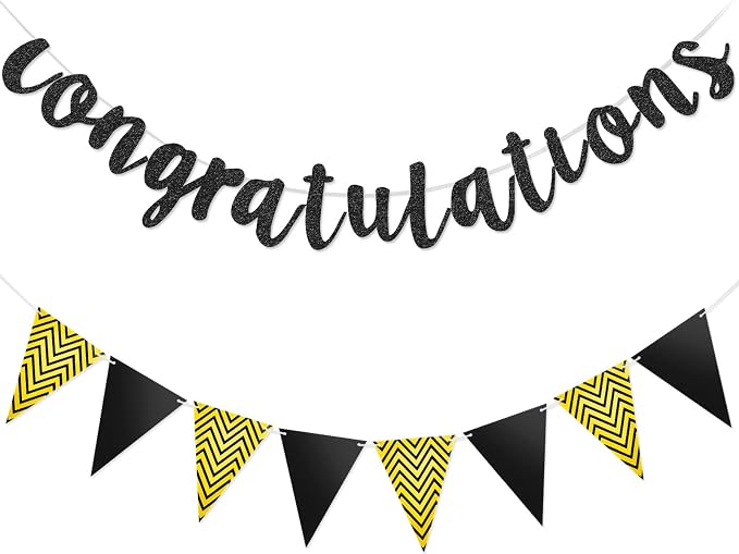 Boao Pre-Strung Congratulations Banner Sign Glitter Congratulation Banner 10 ft by Boao