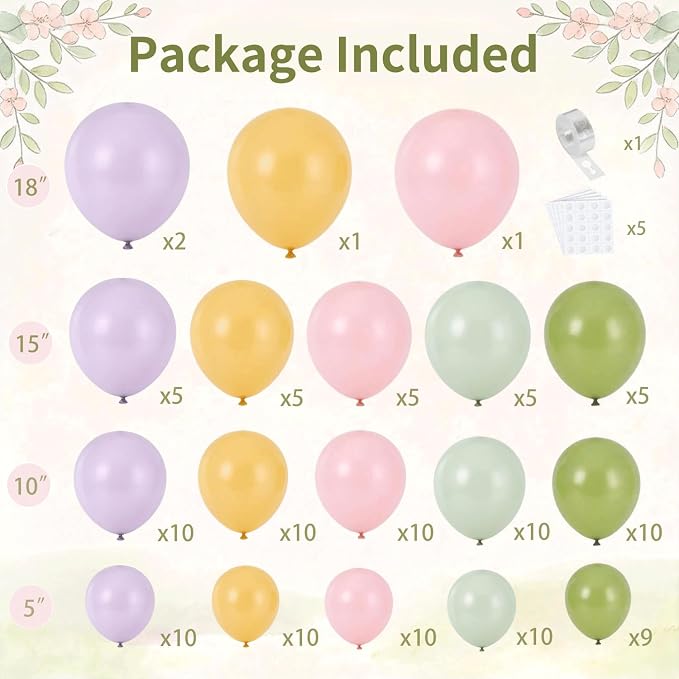 Dusty Green Purple Pink Yellow Balloons Arch Kit, Party Decor. | Olive Green - Image 2