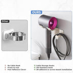 Hair Dryer Holder, Dyson Hair Dryer Holder, Blow Dryer Holder with Cord Hook SUS304 Stainless Steel Wall Mount, Self Adhesive/Screw Space Saving Hairdryer Holder for Bathroom White Ptalseaw