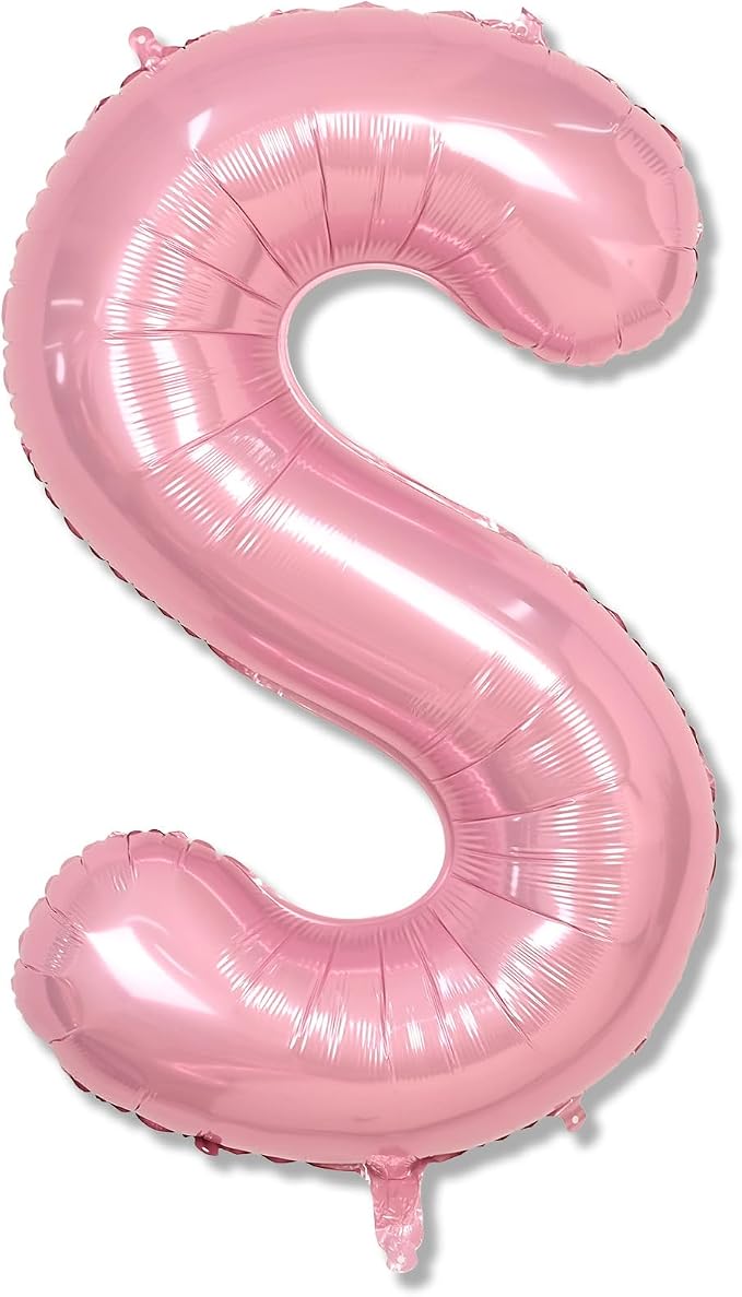 Self Inflating Pastel Pink S Letter Balloon, 40 Inch Large Alphabet Foil Custom by Lingqiang
