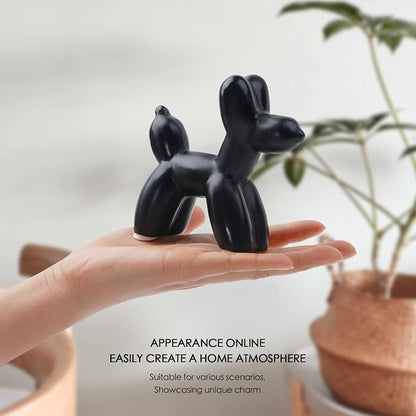 Notakia Cute Ceramics Black Balloon Dog Statue Crafts Living Room Desktop - Image 3