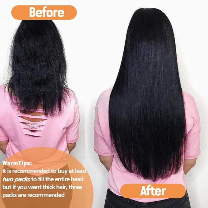 26Inch Clip in Hair Extensions Real Human Hair Straight 8Pcs Remy Hair Extensions Clip in Human Hair with 18Clips Double Lace Weft 120g Natural Black