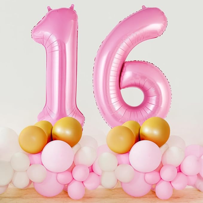 Pink Number 16 Balloon, 40 Inch Big Large Foil Helium Number Balloons, Giant - Image 4