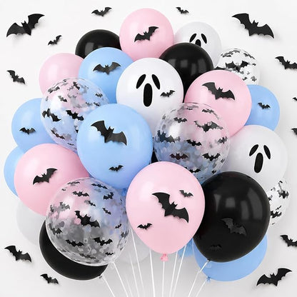 Halloween Gender Reveal Black and Pastel Pink Blue Ghost Balloons | 12 Inch - Image 9