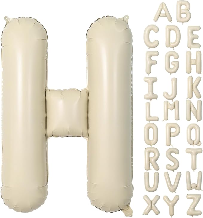 Cream H Letter Balloons, 40 Inch Letter H Balloon Beige, Helium Custom Letter by Dagelar