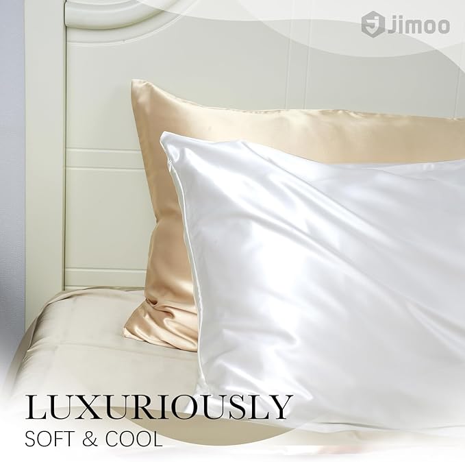J JIMOO 100% Mulberry Silk Pillowcase for Hair and Skin, 22 Momme Pure Natural Silk Pillow Case Both Sided with Zipper, Pillow Cover for Women Mom Men (Beige, Queen 20''×30'', 2 Pack)