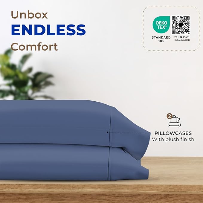 THREAD SPREAD 100% Egyptian Cotton Pillow Cases - 1000 Thread Count Pillow Cases Queen/Standard Size Set of 2, Soft, Breathable Extra Long Staple Sateen Weave Cotton Pillow Cover for Bed - Deep Blue