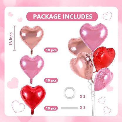 TONIFUL 30 Pcs 18 Inch Red Pink Rose Gold Heart Shape Foil Mylar Balloons | - Image 2