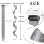 16 Pcs Colored Hair Extensions Curly Wavy Clip in Synthetic Hair Extensions,Colorful Sliver Gray Highlights Hairpiece Streak for Girls Women Kids Christmas Cosplay Party Gift(Grey)