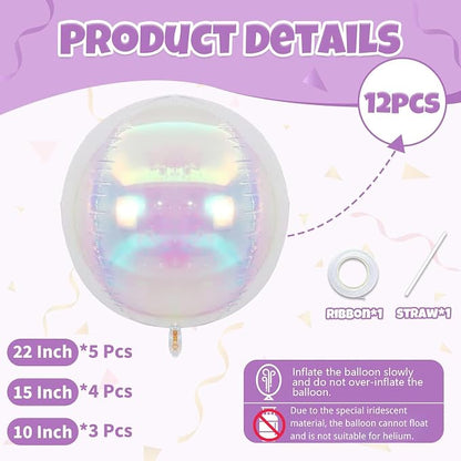 Biapian 12 Pcs Iridescent Foil Balloons, Different Size Holographic Balloons - Image 3