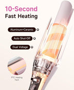 3 in 1 Automatic Curling Iron with Interchangeable 1'' Barrel, Hair Crimper, Straightening Brush, Rotating Ceramic Curling Iron with 3 Temp, 2-Way Rotation, 10S Fast Heating, Dual Voltage