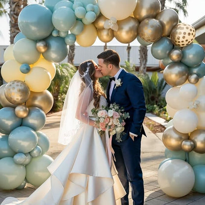 Dusty Blue Green Balloon Garland Kit, Slate Blue Haze Fog Blue Sage Green Beige - Image 4