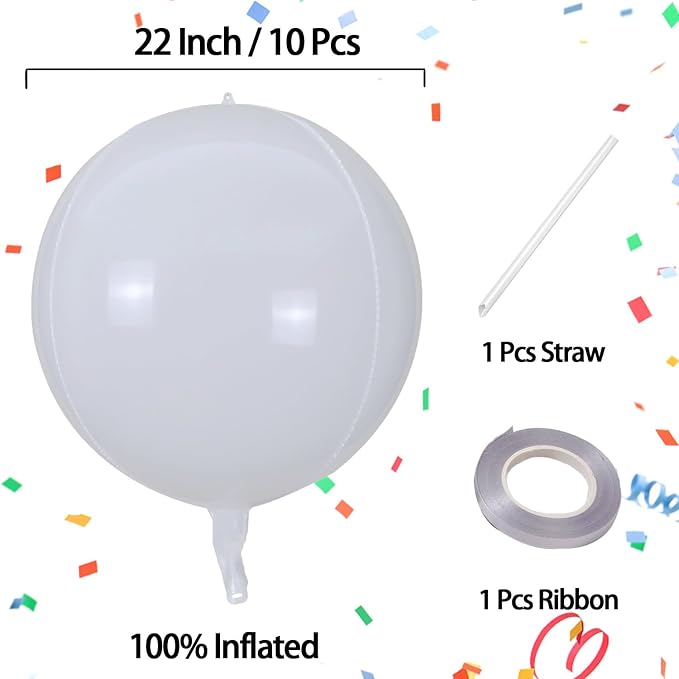 22 Inch Milk White Mylar Balloons, Large 4D Giant Round Foil Balloon - Image 2