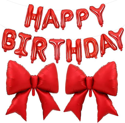 Vuzvuv Red Happy Birthday Balloons, 38 Inches Huge Red Bow Aluminum Foil by Vuzvuv