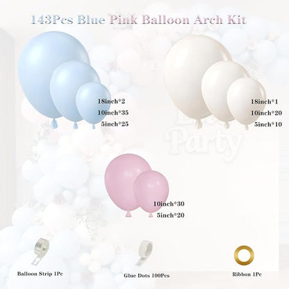 Pink and Blue Balloon Garland Arch Kit 143Pcs Pink White Blue Latex Balloons - Image 2
