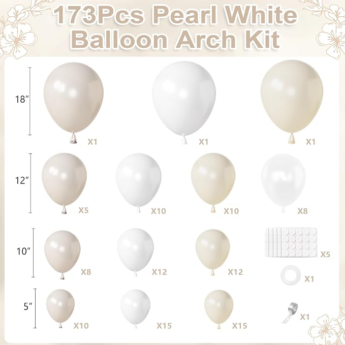 Amandir 173 Pcs Pearl White Balloon Arch Garland Kit | Double-Stuffed Pearl - Image 2