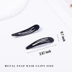Metal Snap Hair Clips Water Drop No Slip Hair Barrettes for Women Large Hair Clips For Thick And Thin Fine Hair,Black,2.67 x 0.7 Inches,12 PCS