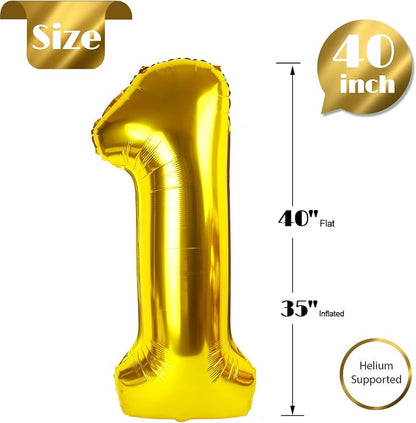 Gold 1 Balloon - Number Balloon 40 Inch, 1st Gold Birthday Decorations | Giant - Image 5