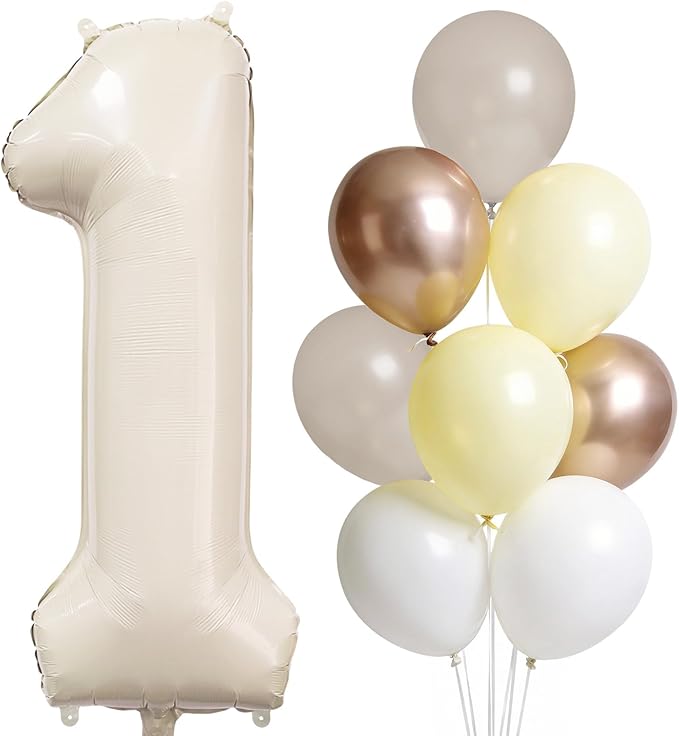 Cream Number 1 Balloon 40 Inch Beige Nude Number 1 Balloon by LEBERY