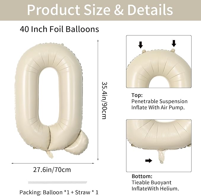 Biapian 40 Inch Giant Cream Q Foil Balloons - Image 2